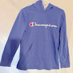 Champion youth small periwinkle long-sleeved hooded t-shirt